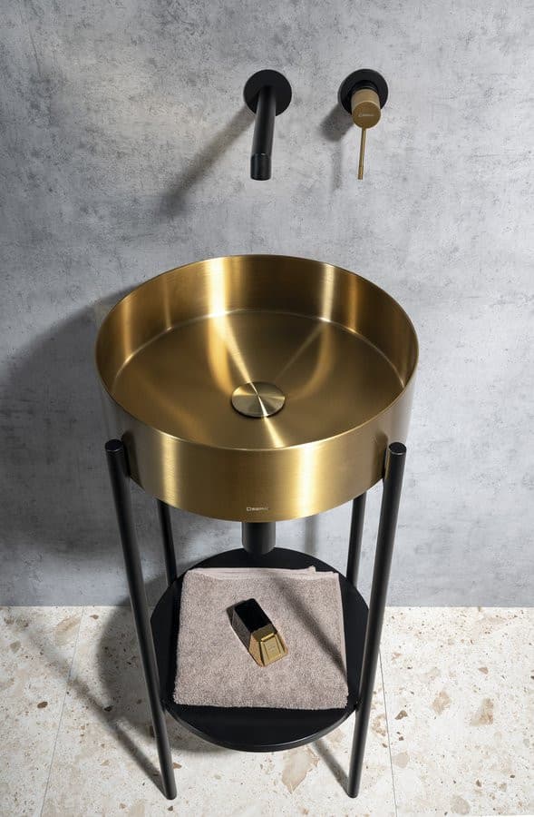 AURUM umywalka ze stali nierdzewnej, średnica 38cm, z korkiem, złoto mat