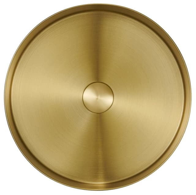 AURUM umywalka ze stali nierdzewnej, średnica 38cm, z korkiem, złoto mat