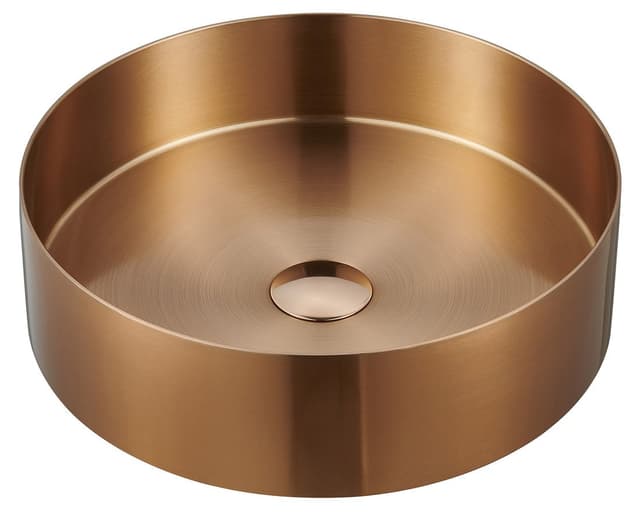AURUM umywalka ze stali nierdzewnej, średnica 38cm, z korkiem, miedź mat