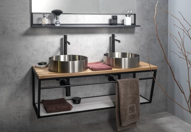 AURUM umywalka ze stali nierdzewnej, średnica 38cm, z korkiem, stal nierdzewna mat