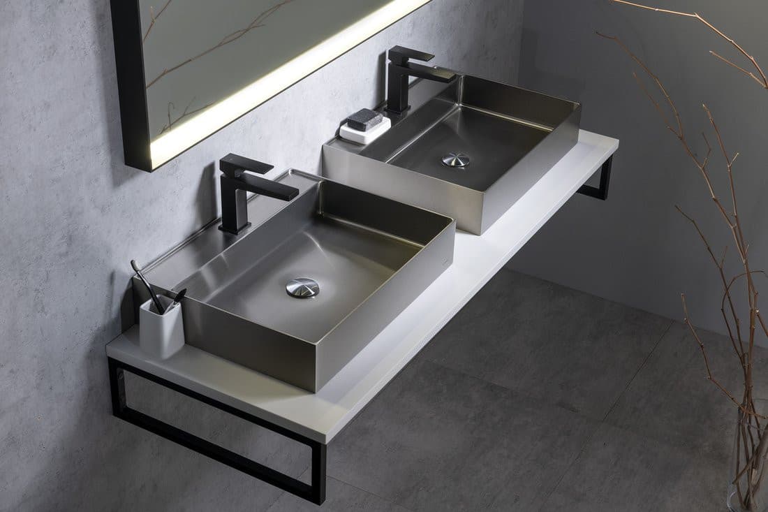 AURUM umywalka ze stali nierdzewnej 55x42cm, z korkiem, stal nierdzewna mat