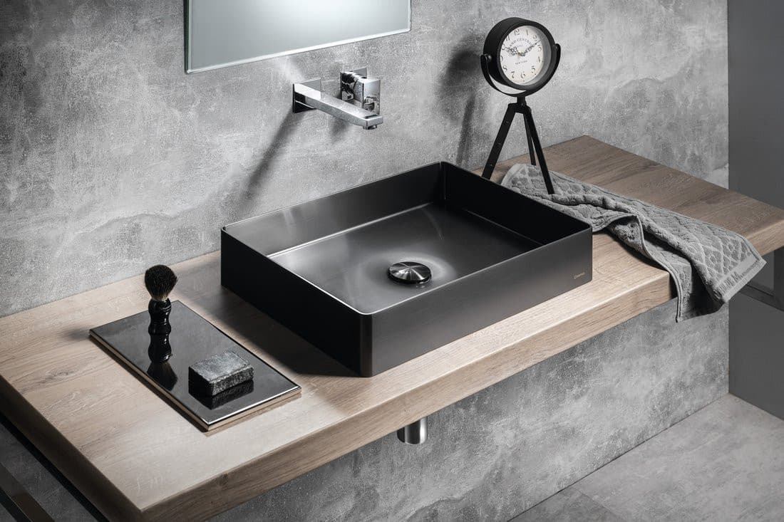 AURUM umywalka ze stali nierdzewnej 50x35cm, z korkiem, gun metal