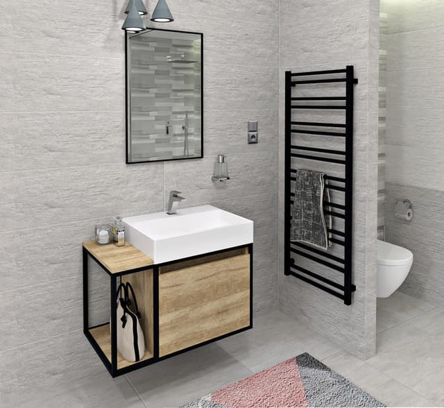 SKARA szafka pod umywalkę 80x49,5x46,5cm, czarny mat/dąb Alabama