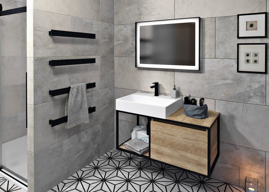 SKARA szafka pod umywalkę 100x49,5x46,5cm, czarny mat/dąb Alabama