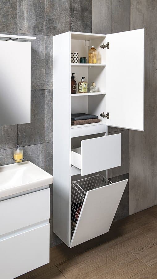 ALTAIR słupek wysoki z koszem na bieliznę 40x184x31cm, prawy, biały