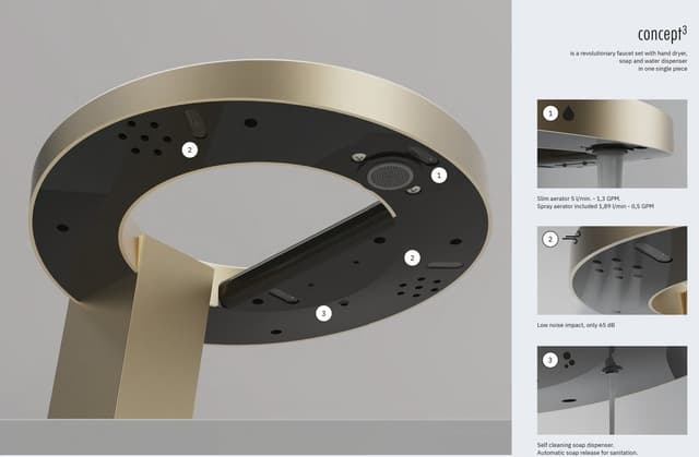 CONCEPT bateria stojąca z czujnikiem, z dozownikiem mydła i suszarką do rąk, wysokość 188mm, czarny