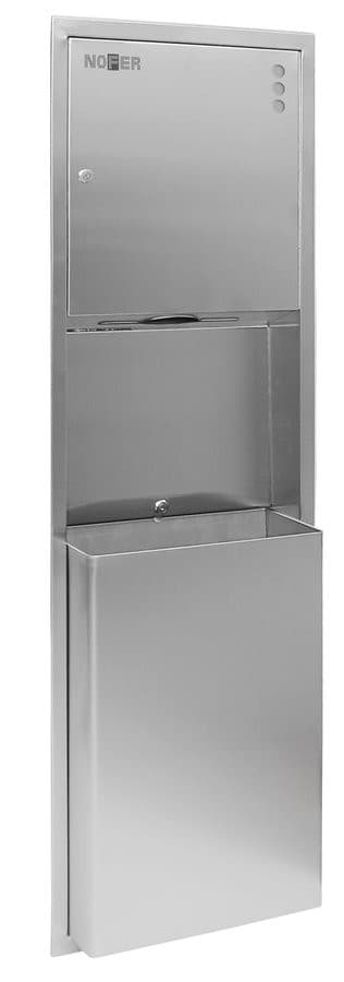 Wbudowany zasobnik na ręczniki papierowe i kosz na śmieci  45l, 365x1375x108mm, stal nierdzewna mat