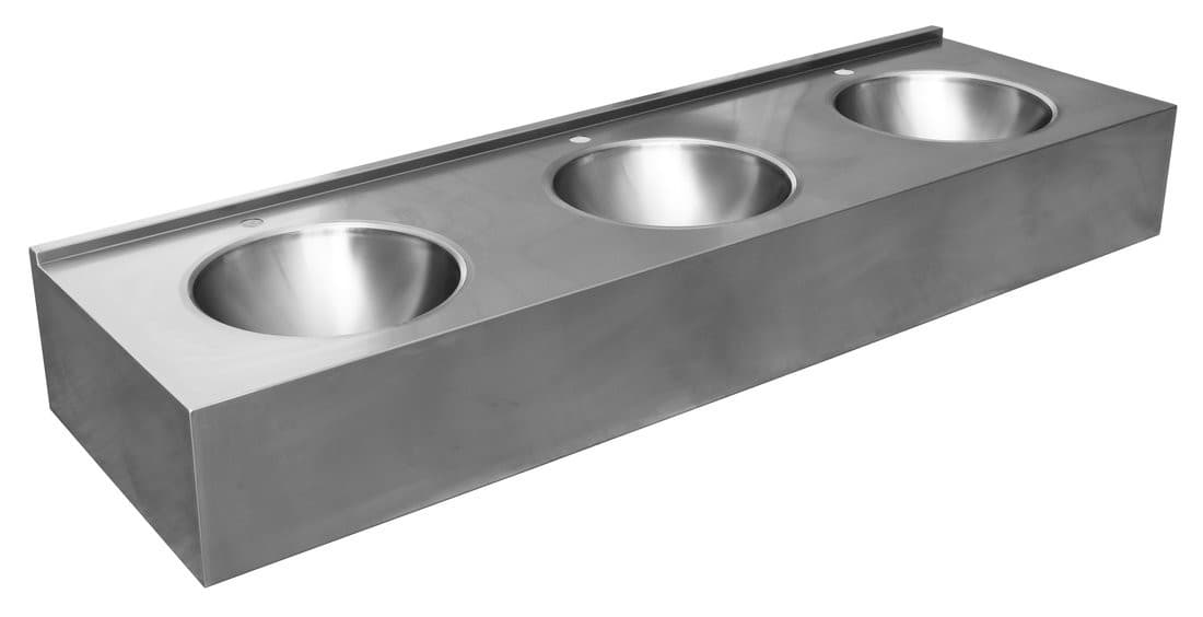 Umywalka potrójna z obudową 1800x270x550 mm, stal nierdzewna mat