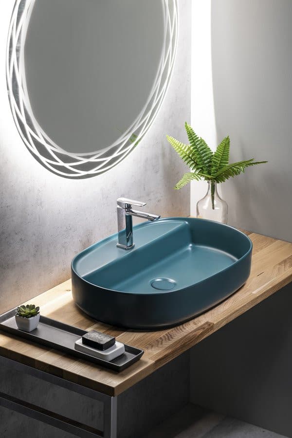 INFINITY OVAL umywalka ceramiczna nablatowa, 60x40cm, petrol mat