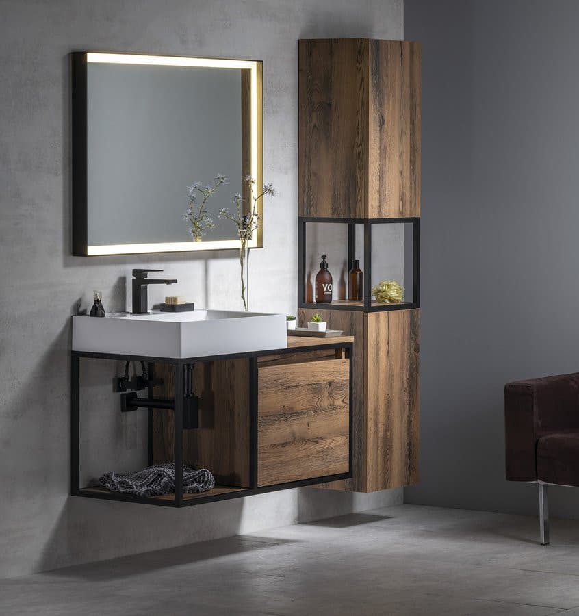 SKARA słupek wysoki 35x171x32cm, 2 drzwiczki, lewy/prawy, czarny mat/dąb Collingwood