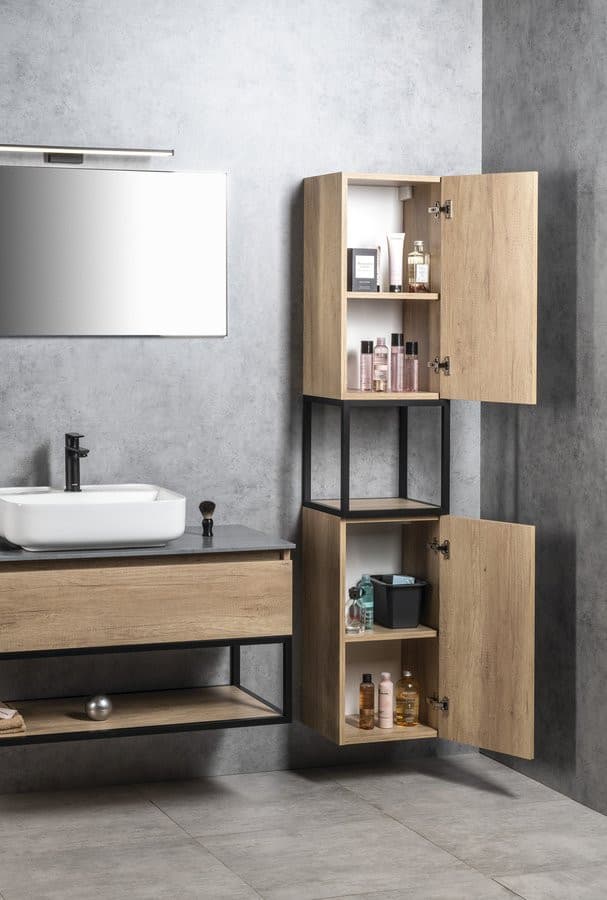 SKARA słupek wysoki 35x171x32cm, 2 drzwiczki, lewy/prawy, czarny mat/dąb Alabama