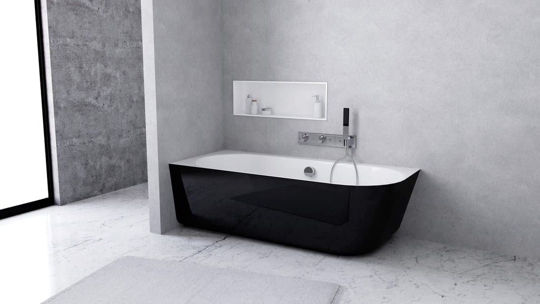 SUSSI L wanna przyścienna, narożna, kompozyt, 150x70x49,5cm, czarny/biały