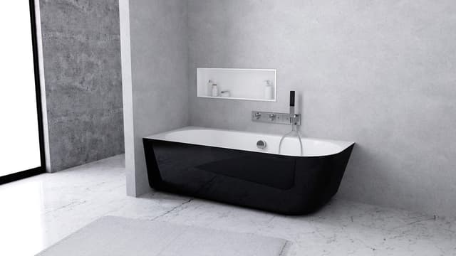 SUSSI L wanna przyścienna, narożna, kompozyt, 150x70x49,5cm, czarny/biały