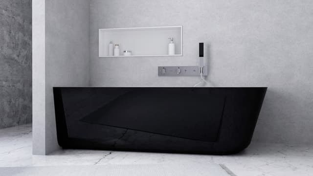 SUSSI L wanna przyścienna, narożna, kompozyt, 150x70x49,5cm, czarny/biały