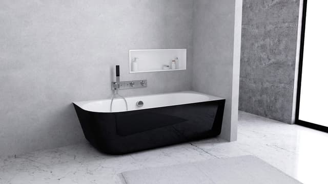 SUSSI R wanna przyścienna, narożna, kompozyt, 150x70x49,5cm, czarna/biała