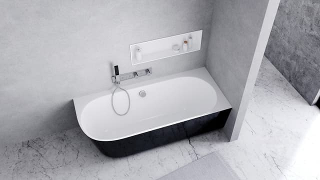 SUSSI R wanna przyścienna, narożna, kompozyt, 150x70x49,5cm, czarna/biała