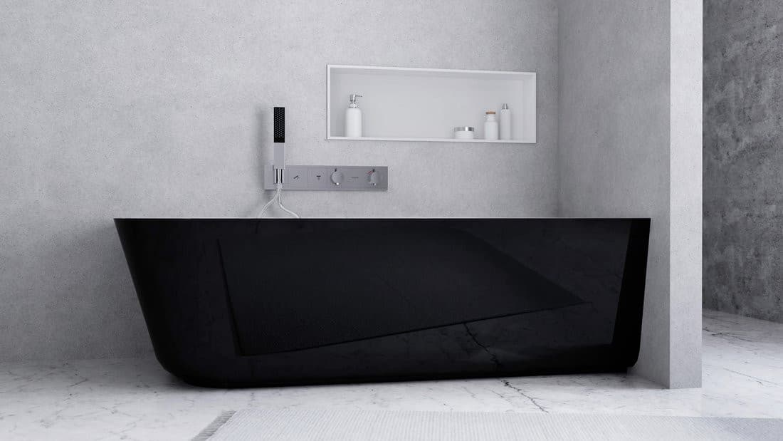 SUSSI R wanna przyścienna, narożna, kompozyt, 150x70x49,5cm, czarna/biała