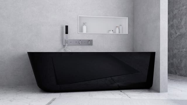 SUSSI R wanna przyścienna, narożna, kompozyt, 150x70x49,5cm, czarna/biała