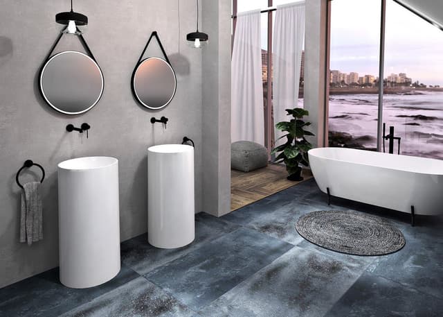 ALTONA umywalka wolnostojąca z pokrywą odpływu Ø 43,5x85cm, kompozyt, biały mat