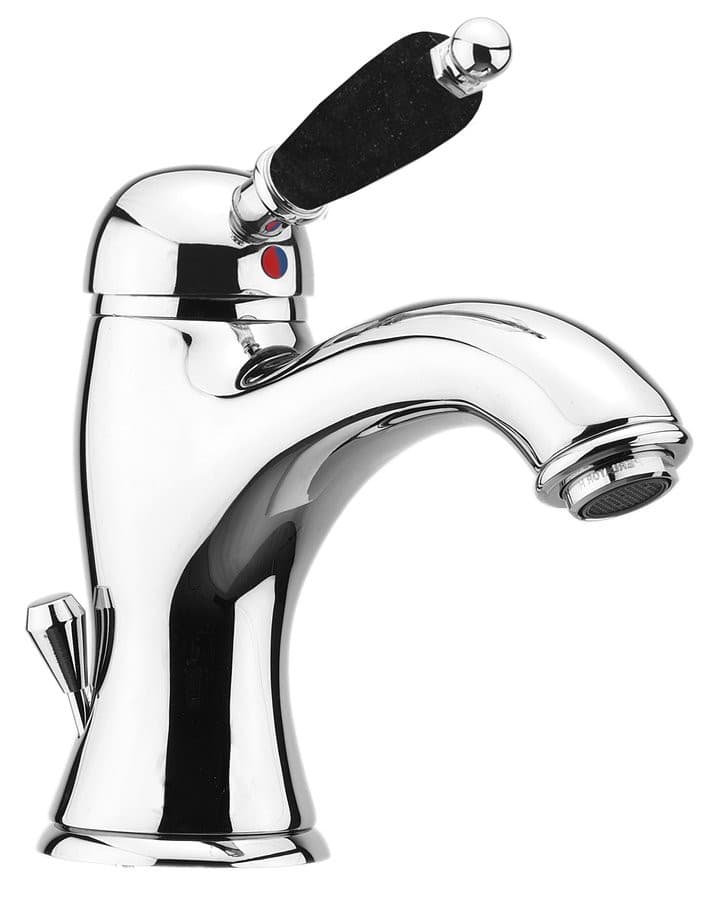 KIRKÉ BLACK bateria umywalkowa z odpływem, czarny uchwyt , chrom