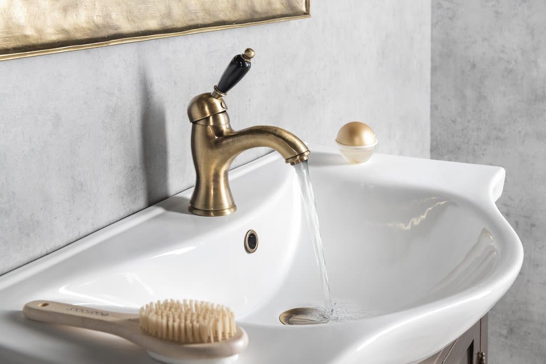 KIRKÉ BLACK bateria umywalkowa z odpływem, uchwyt czarny, brąz