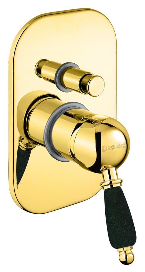 KIRKÉ BLACK bateria prysznicowa podtynkowa, 2 wyjścia, uchwyt czarny, złoto