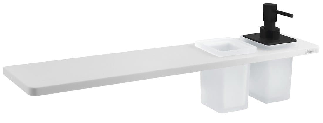 ABELINE półka, kubek + dozownik mydła/czarny, 500mm, Rockstone, biały mat