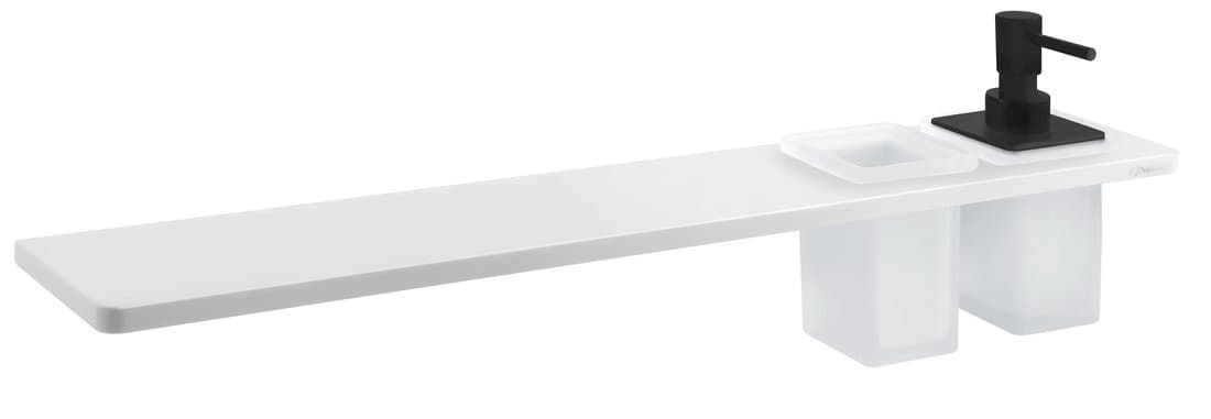 ABELINE półka, kubek + dozownik mydła/czarny, 600mm, Rockstone, biały mat