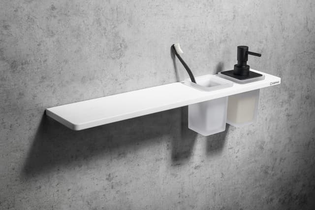 ABELINE półka, kubek + dozownik mydła/czarny, 800mm, Rockstone, biały mat