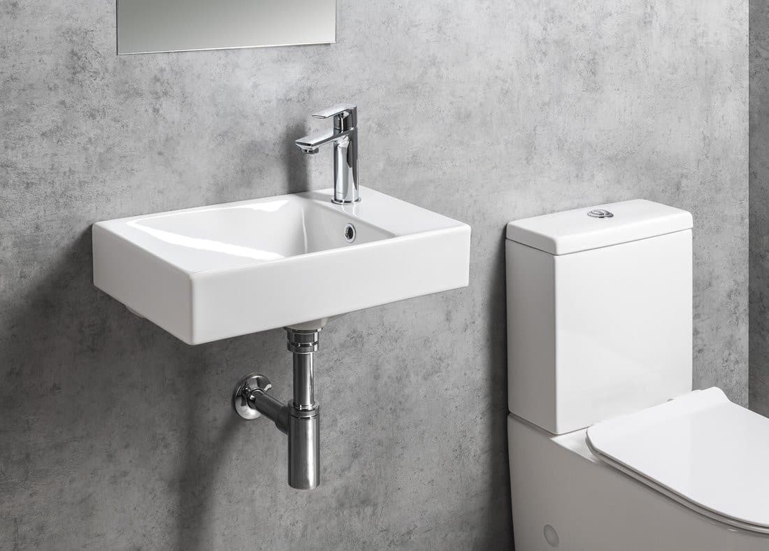 NUALI umywalka ceramiczna 50x30cm, bateria z prawej strony, biały