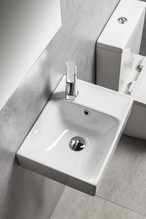 NUALI umywalka ceramiczna 40x30cm, bateria z prawej strony, biała