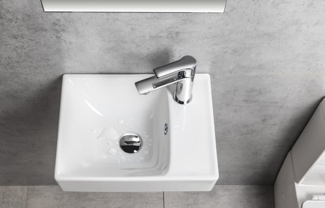 NUALI umywalka ceramiczna 40x30cm, bateria z prawej strony, biała