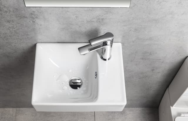 NUALI umywalka ceramiczna 40x30cm, bateria z prawej strony, biała