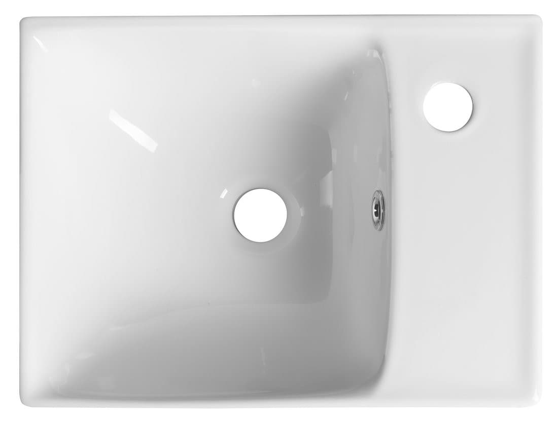 NUALI umywalka ceramiczna 40x30cm, bateria z prawej strony, biała