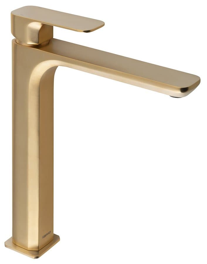 SPY Bateria umywalkowa wysoka z przedłużoną wylewką, złoty mat