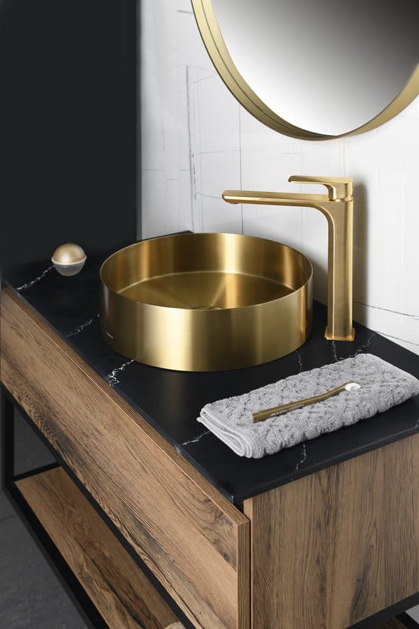 SPY Bateria umywalkowa wysoka z przedłużoną wylewką, złoty mat