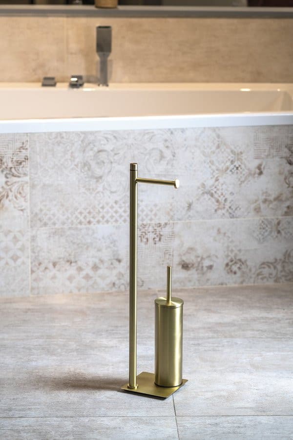 TRILLY Stojak z wieszakiem na papier toaletowy oraz szczotką WC, złoty szczotkowany