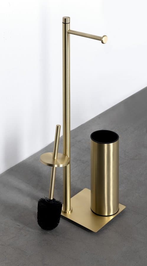 TRILLY Stojak z wieszakiem na papier toaletowy oraz szczotką WC, złoty szczotkowany