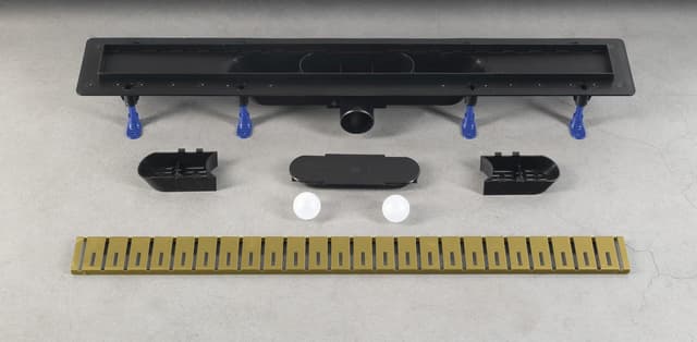 KLAVER odpływ liniowy z rusztem ze stali nierdzewnej, L-910, DN50, złoto mat