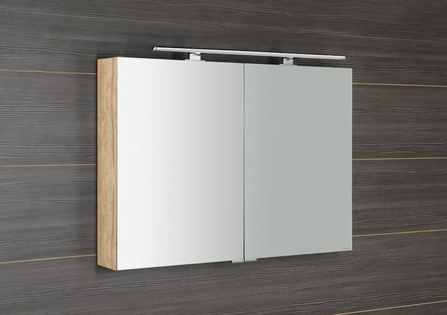 MIRRÓ szafka z lustrem z oświetleniem LED, 100x70x16cm, dąb Alabama