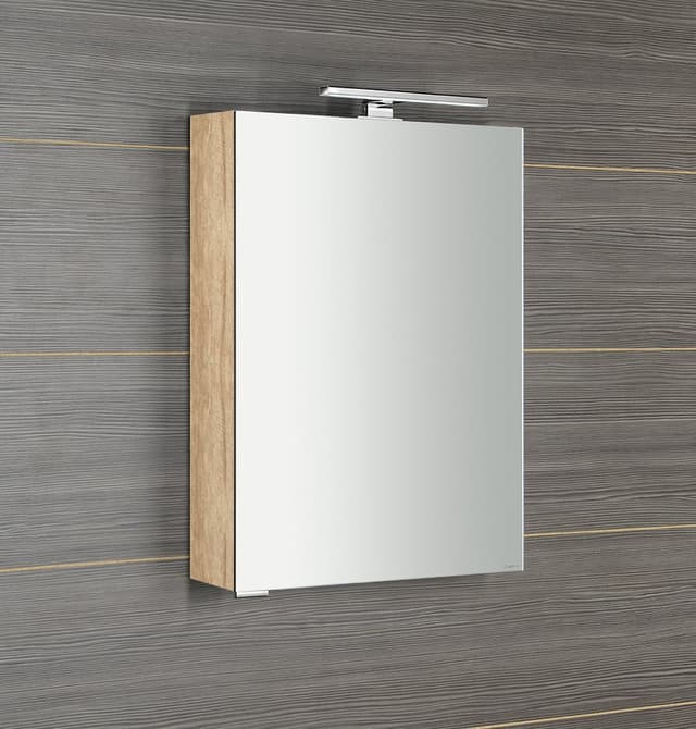 MIRRÓ szafka z lustrem, oświetlenie LED, 50x70x16cm, lewa/prawa, dąb Alabama