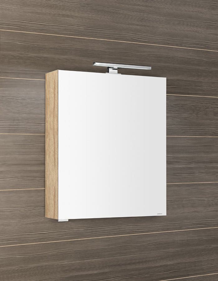 MIRRÓ szafka z lustrem, oświetlenie LED, 60x70x16cm, lewa/prawa, dąb Alabama