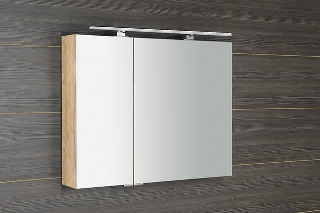 MIRRÓ szafka z lustrem z oświetleniem LED, 90x70x16cm, dąb Alabama