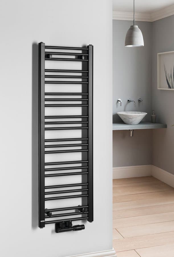 ALBRECHT grzejnik 400x1250 mm, podłączenie środkowe, czarny mat