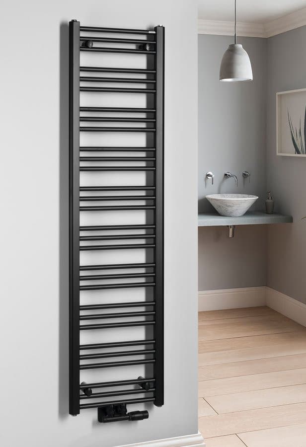 ALBRECHT grzejnik 400x1570 mm, podłączenie środkowe, czarny mat