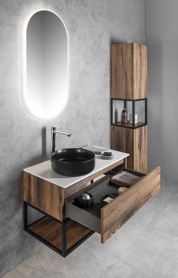 SKARA szafka pod umywalkę 90x50x45cm, czarny mat/dąb collingwood