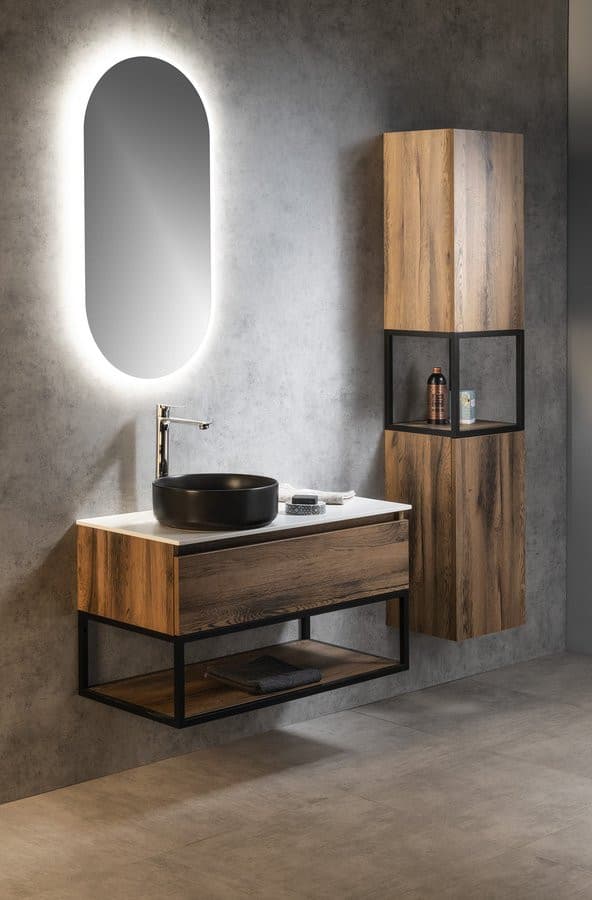 SKARA szafka pod umywalkę 90x50x45cm, czarny mat/dąb collingwood