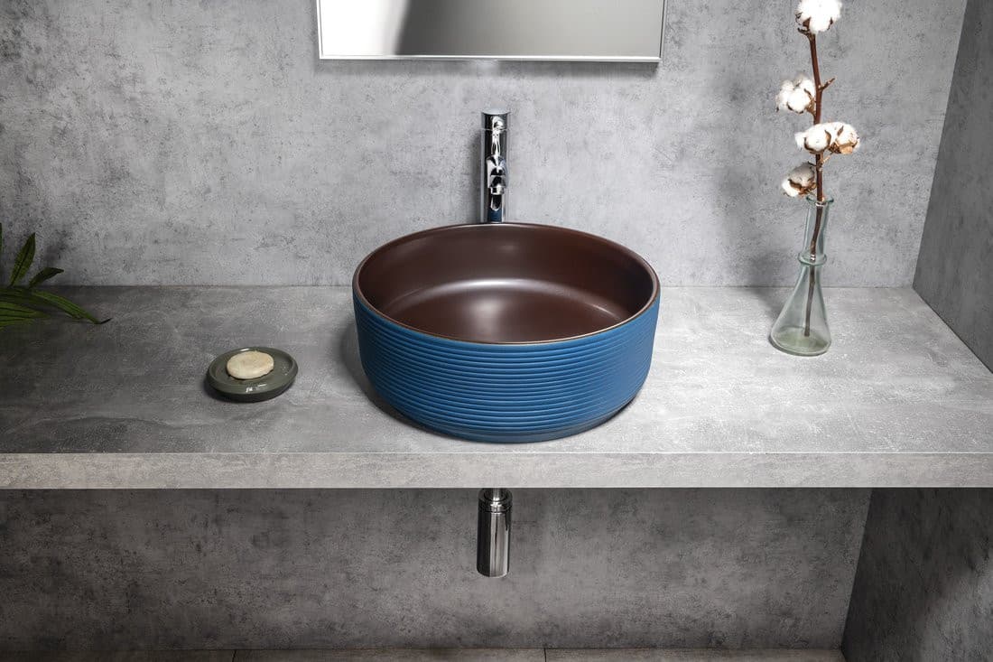 PRIORI umywalka ceramiczna nablatowa Ø 41 cm, niebieski/brązowy