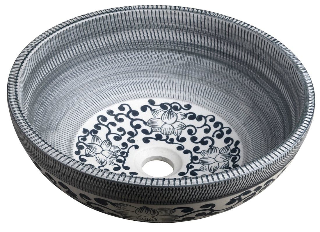 PRIORI umywalka ceramiczna nablatowa Ø 41 cm, niebieski ze wzorem