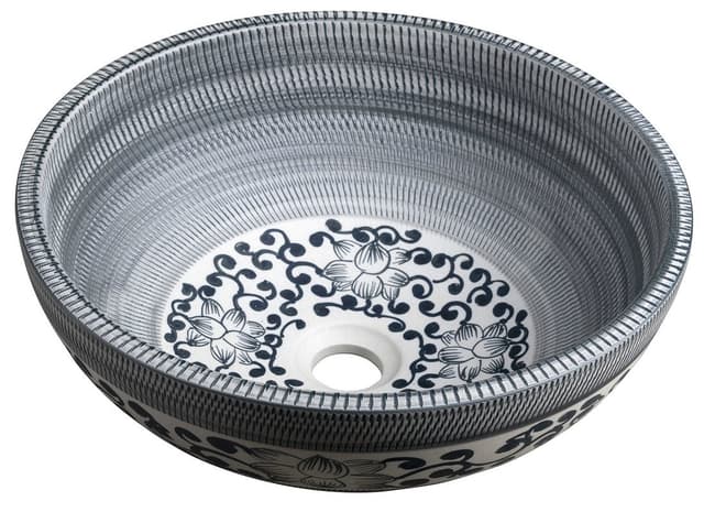 PRIORI umywalka ceramiczna nablatowa Ø 41 cm, niebieski ze wzorem